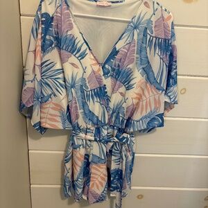 Pink Lily Tropical Flowy Romper